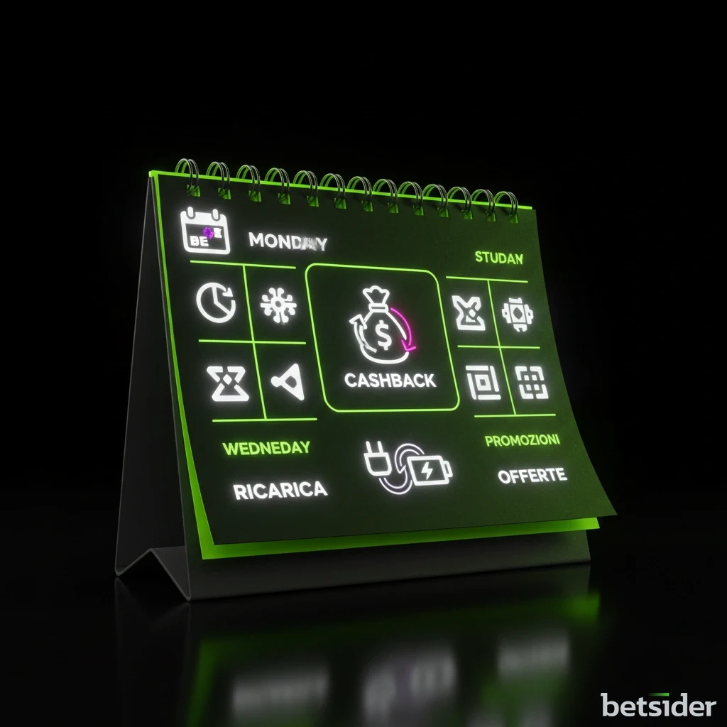 Calendario promozionale di Betsider con offerte di ricarica e cashback