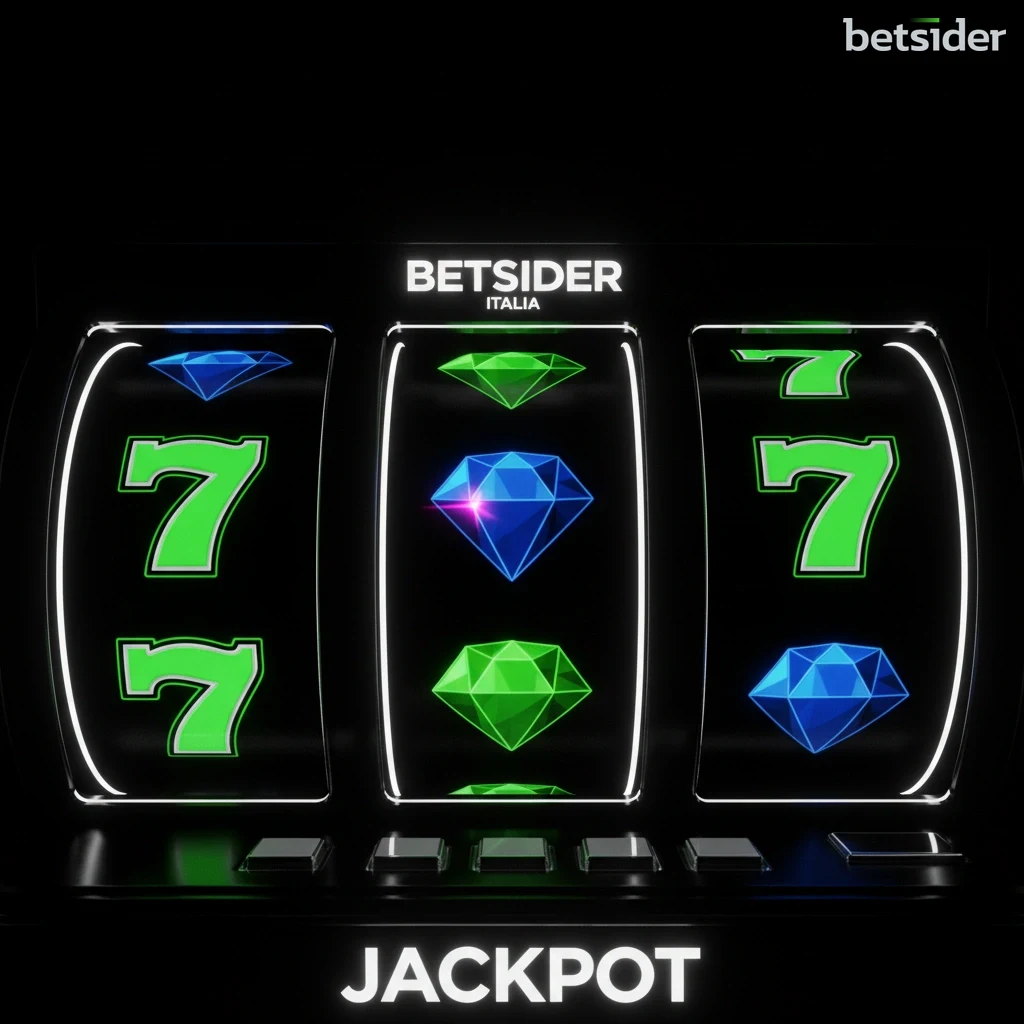 Una griglia colorata di rulli di una video slot online con simboli luminosi.