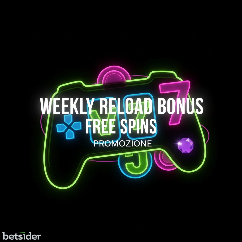 Schermata di una promozione di un casinò online con icone di slot e bonus.
