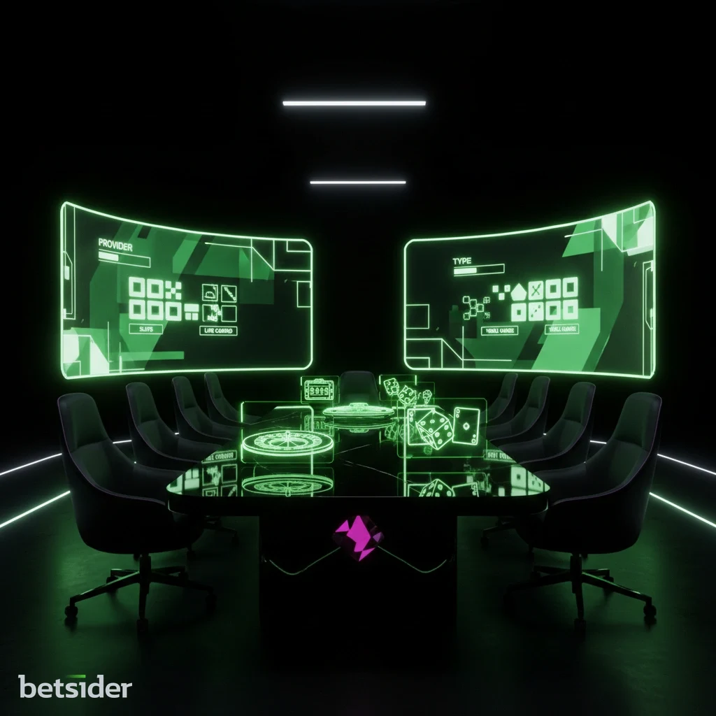 Schermata della lobby del casinò di Betsider con opzioni di filtro per categoria e provider.