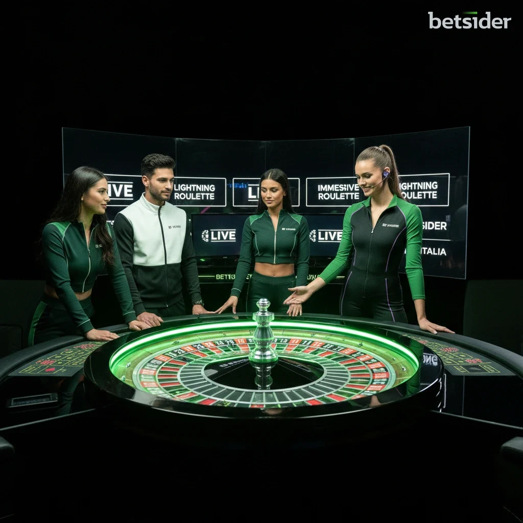 Un croupier professionista accanto a un tavolo di roulette dal vivo.
