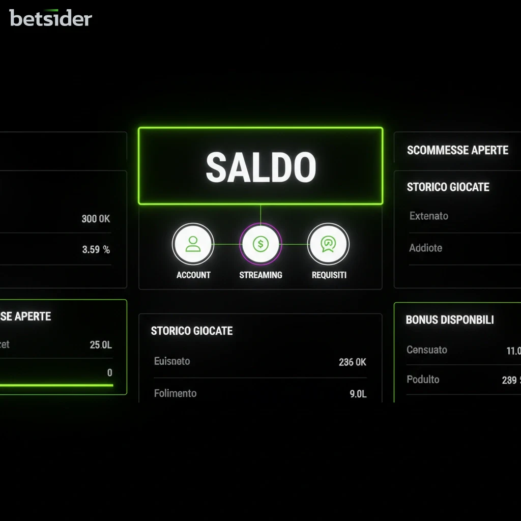 Schermata del profilo utente su Betsider che mostra un saldo positivo.