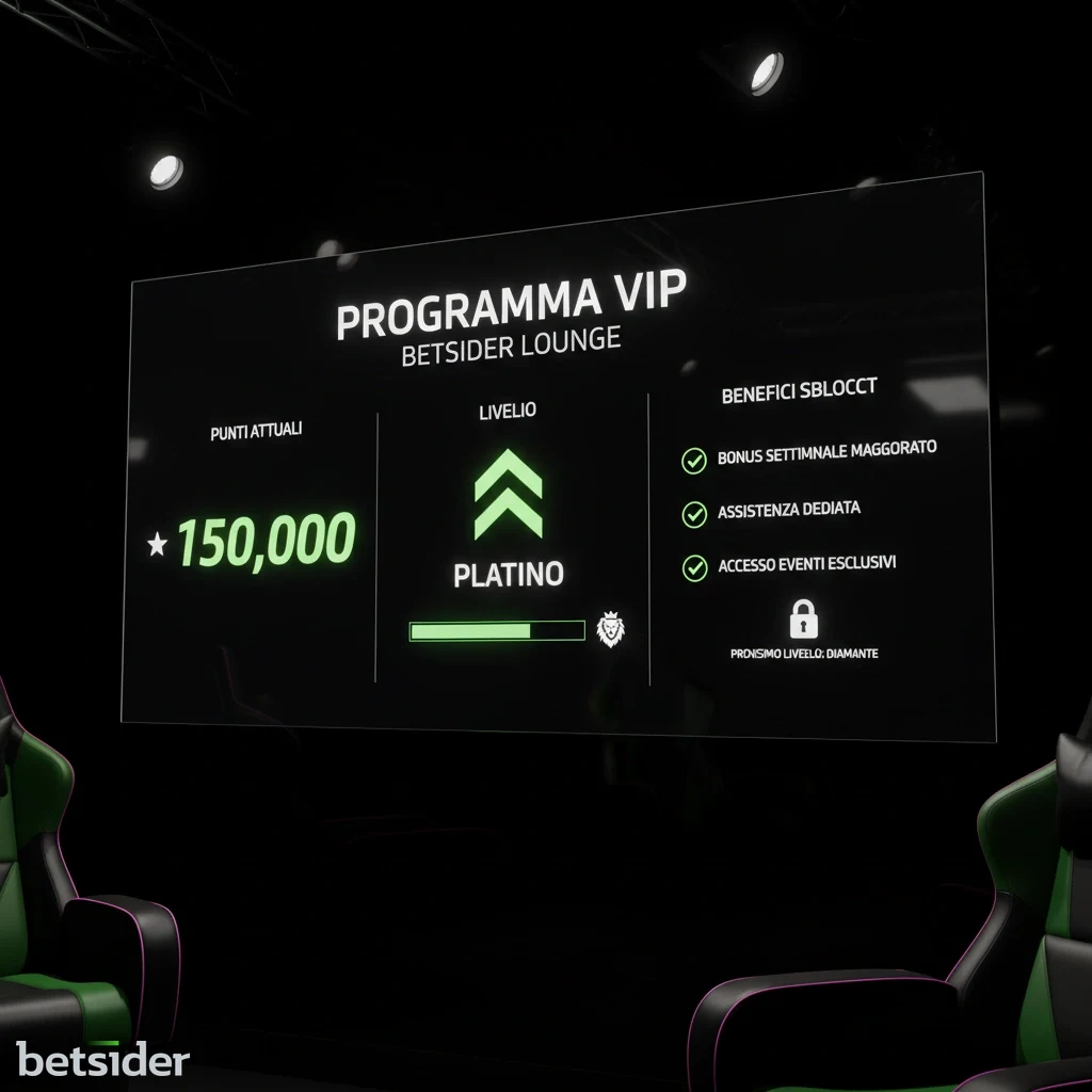 Screenshot del pannello di controllo del programma VIP su Betsider, che mostra il livello attuale e i punti.