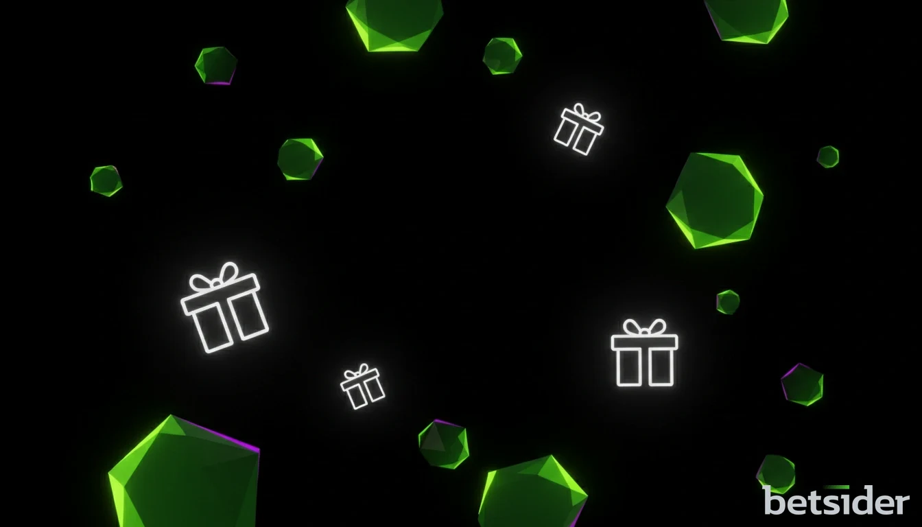Composizione astratta con forme geometriche fluttuanti e icone di pacchi regalo, a simboleggiare i bonus e i codici promozionali offerti da un sito di scommesse.